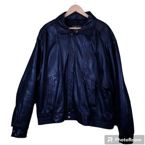 Vintage Reed Sportswear Leather Jacket Mens Large Black Brown Bomber Biker Lined